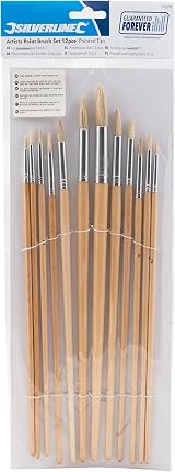 Silverline Artists Paint Brush Set 12pc Pointed Pure Bristle 1-12mm Wood Handle view 2