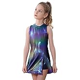 Dance Costumes Girls Glittery Dancewear Side Split Hip Pop Dress Shiny Sleeveless Tops with Sparkly Shorts