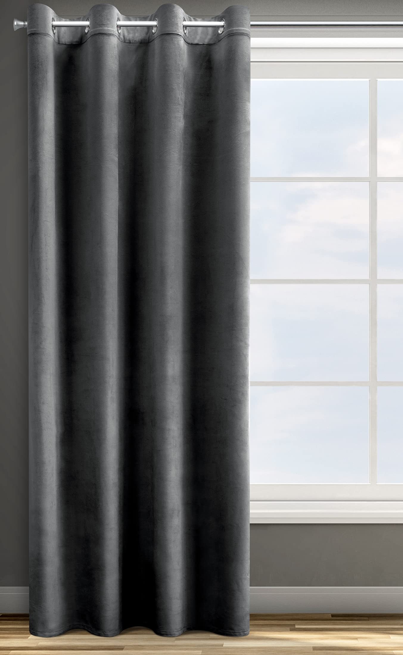 Eurofirany Design91 ROSA Soft Plain Opaque Velvet Curtain with Eyelets - 1 Unit, Fluffy Panel Drape Classic Glamour Elegant Living Room Bedroom, W55 x L98, Black