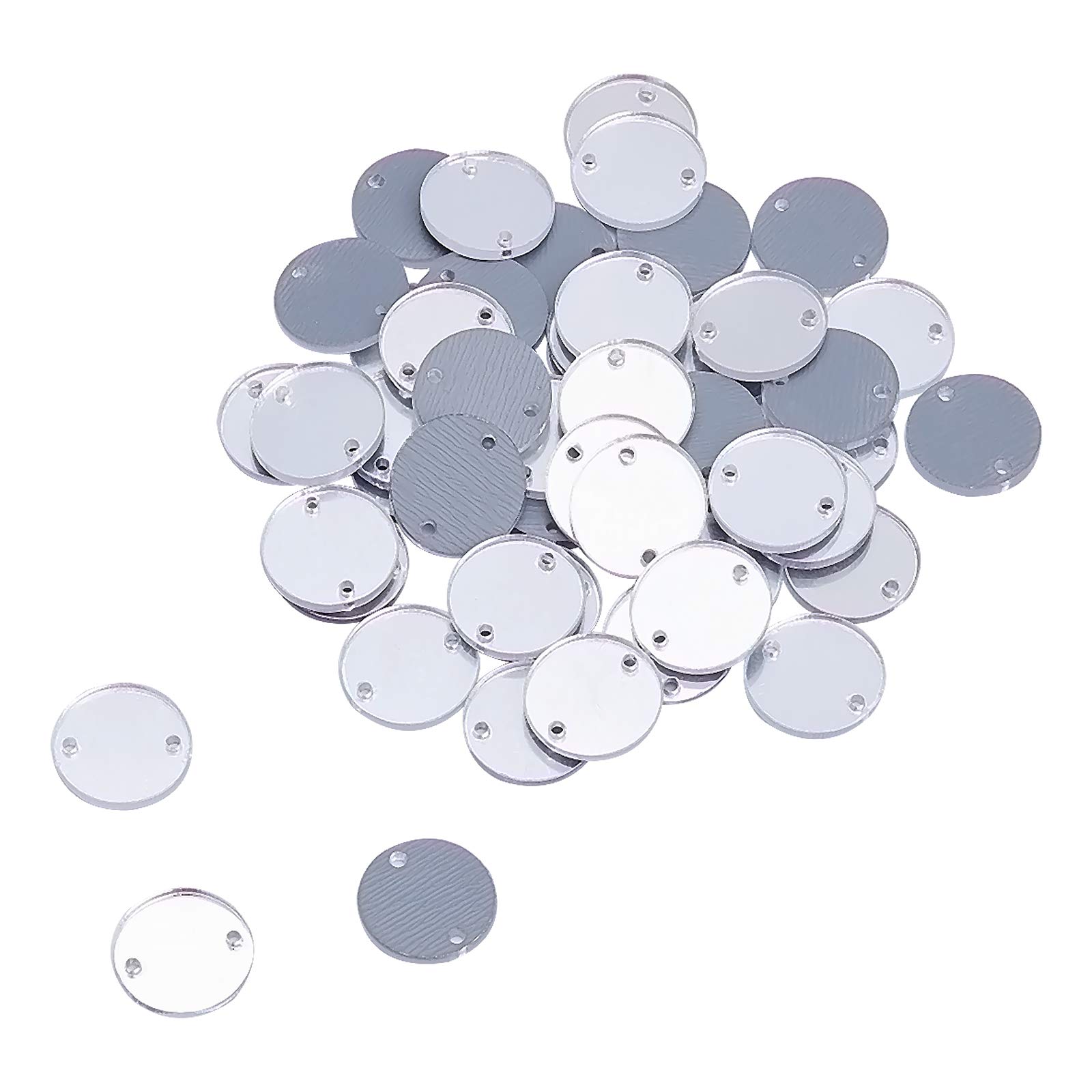 AHANDMAKER 50 Pcs Sew on Silver Mirror Rhinestones, Flat Round Sew on Acrylic for Costume Evening Dresses Cloth Garment Decoration Accessory, Silver