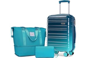 LARVENDER Luggage Sets 3 Piece, 20 Inch Carry on Luggage 22x14x9 Airline Approved Hardside PC+ABS Suitcase Set with Spinner W