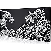 Waterproof Mouse Pad, Japanese Sea Wave Large Keyboard Pad with Anti-Slip Base, Extended Kanagawa Mat Desk Pad, for Gamer, Office & Home, Off to College/Back to School, 31.50"x11.81"