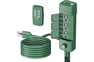 BN-LINK Outdoor Power Stake Timer, 100FT Wireless Remote Control, Dusk to Dawn Sensor for Outdoor Lights, 6 Grounded Outlets, 6ft Extension Cord, 1875W/15A,Christmas Decorations, ETL Listed