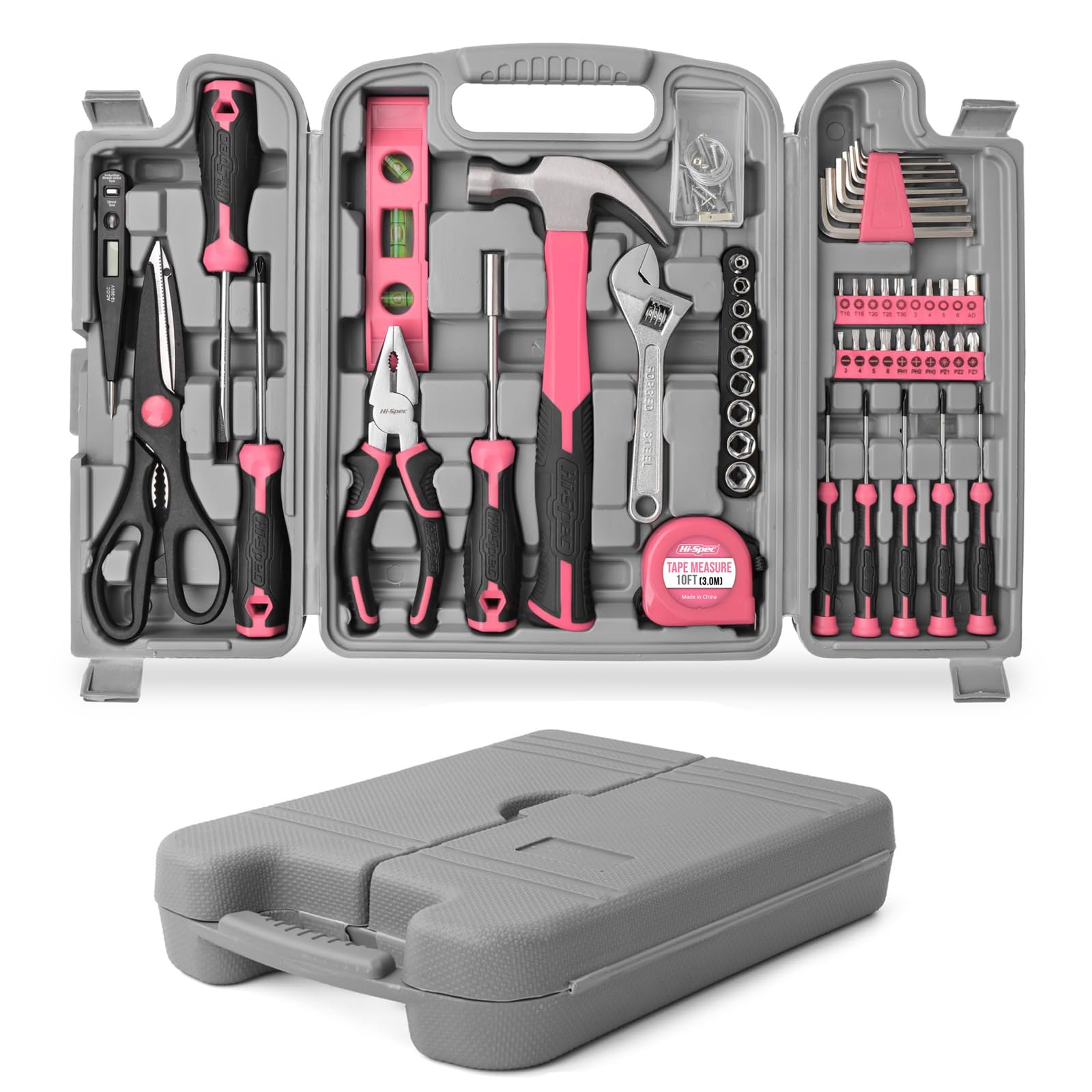 54pc Tool Set General Household Toolkit with Toolbox Storage Case, Pink Home & Office DIY Tool Kit Set, Essential Hand Tools Included for Basic Repairs, Maintenance & Home Improvement Projects