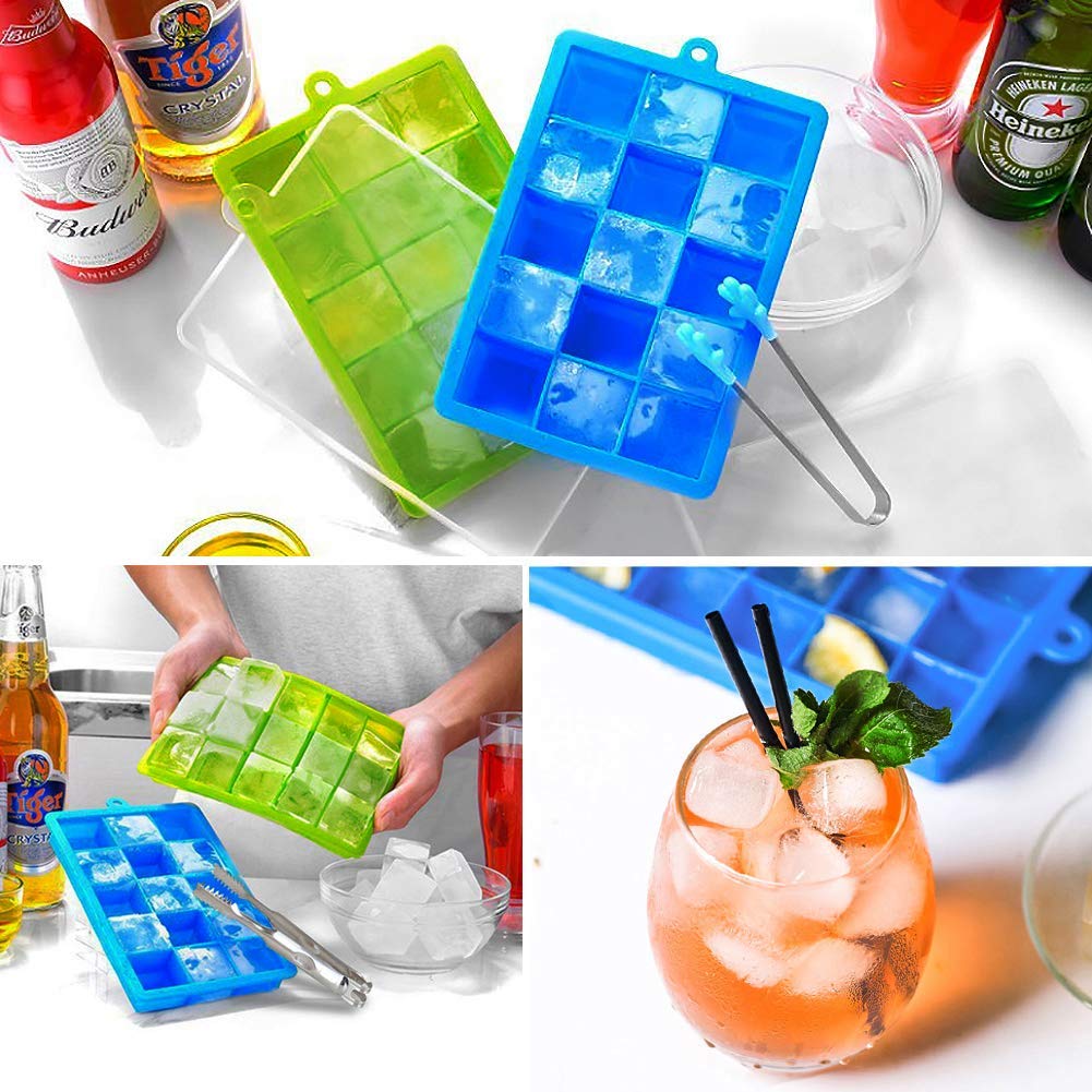 sunvito Muffa del Ghiaccio 3 Set, Coperchio Stampo Cubetti di Ghiaccio 24 Vaschette per cubetti di Ghiaccio, Stampo per Ghiaccio con Coperchio Jumbo in Silicone per cubetti di Ghiaccio 2,5 * 2,5 cm