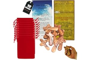 HOLY LAND MARKET 10 Olive Wood Holding Hand Crosses with Gift Bags (With Red or Black Velvet Bag ) From Bethlehem