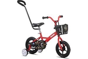 KEANO Voyager 10 12 Inch Kids Bike for Boys and Girls Ages 1-4 Years, Toddler Bike with Training Wheels & Basket, Detachable Parent Push Handle, Children Bicycle