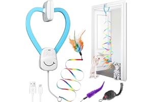 PANRIO Interactive Cat Toys for Indoor Cats,Automatic String Feather Wand Teaser Enrichment Toy,USB-Rechargeable,Safe Self Play Chase Exercise,Hanging Cat Door Frame Toy for Bored Indoor Adult & Kitten Cats