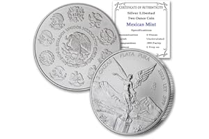 MINT STATE GOLD 2023-2 oz Mexican Silver Libertad Coin Brilliant Uncirculated with Certificate of Authenticity - Moneda de Plata Pura de Ley 2 Onzas Seller BU