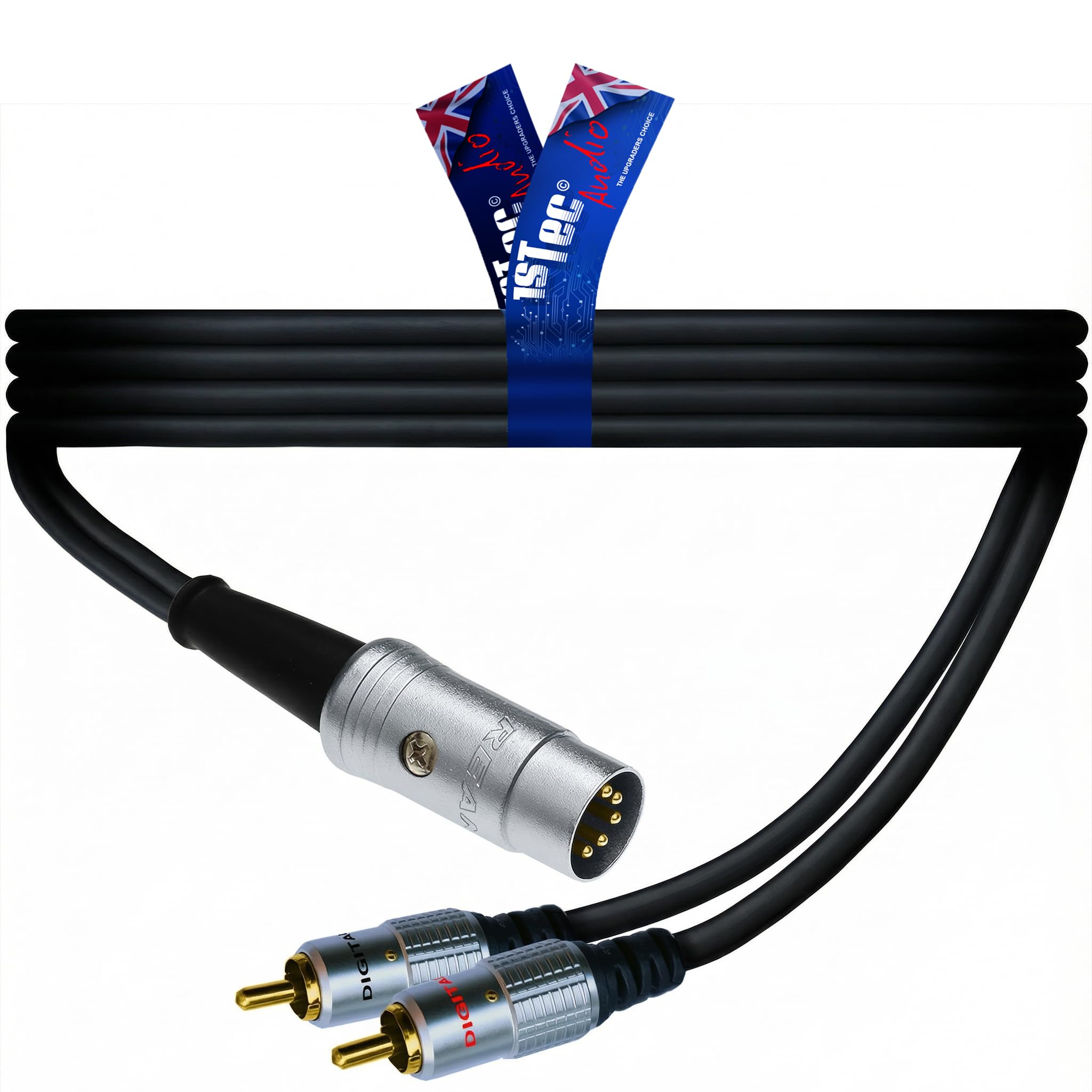 1STec 2m 5 Pin DIN Stereo Audio Cable with 2 RCA Phono Plugs. This Cable is suitable for connecting various audio sources to B&O Naim Quad or similar Amplifiers (RCA-DIN, 2 Metre)