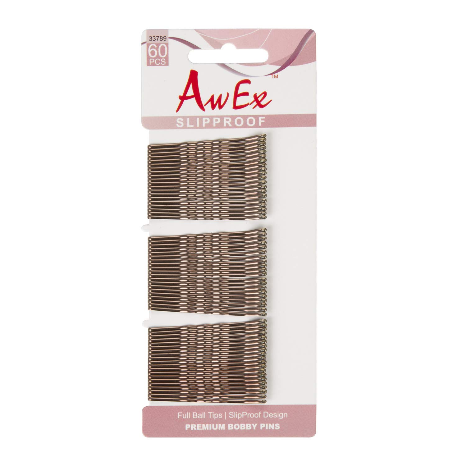 AwEx Hair Accessory Kit, Brown, Pack of 4 PCS Headbands Coated Silicone Grips, 4 mm Medium Hair Ties 30 PCS, 2 inches Pretty Bobby Pins 60 PCS