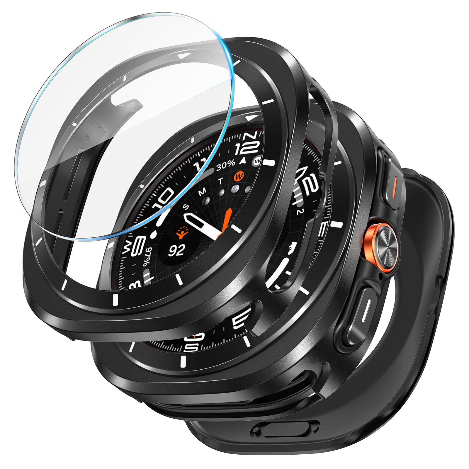 Photo 1 of LETOID 3 in 1 Metal Case for Samsung Galaxy Watch Ultra/Ultra 2 Screen Protector 47mm, Stainless Steel Protective Bumper Face, Hard PC Back Cover and 9H Tempered Glass Film for 7 Ultra & 8 Ultra