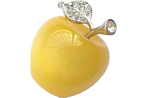 Bacatgem 1 Pcs Yellow Cat's Eye Stone Apple Crystals and Healing Stones Figurines Collectibles,1.18Inchs Room Decor Christmas