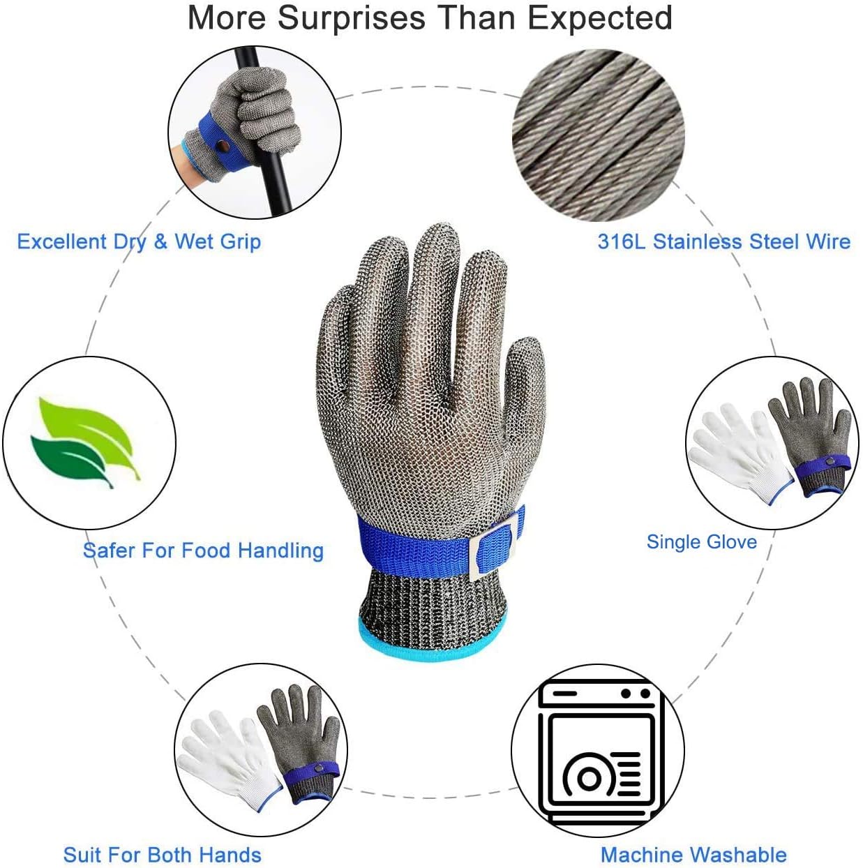 Schwer Level 9 Cut Resistant Glove Stainless Steel Mesh Metal Wire Glove Durable Rustproof Reliable Cutting Glove Latest Material - - 