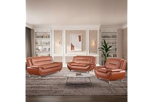 Dekmxas Leather Couches for Living Room, Living Room Couch Set, Sofa for Bedroom, Apartment, Living Room Furniture Sets (b-Leather Orange, Sofa+Loveseat+Chair)