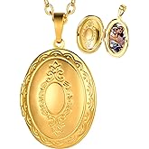 U7 Custom Photo Locket Necklace - Oval & Heart Shaped Locket - Gold/Silver/Rose Gold Personalized Image Necklaces for Women