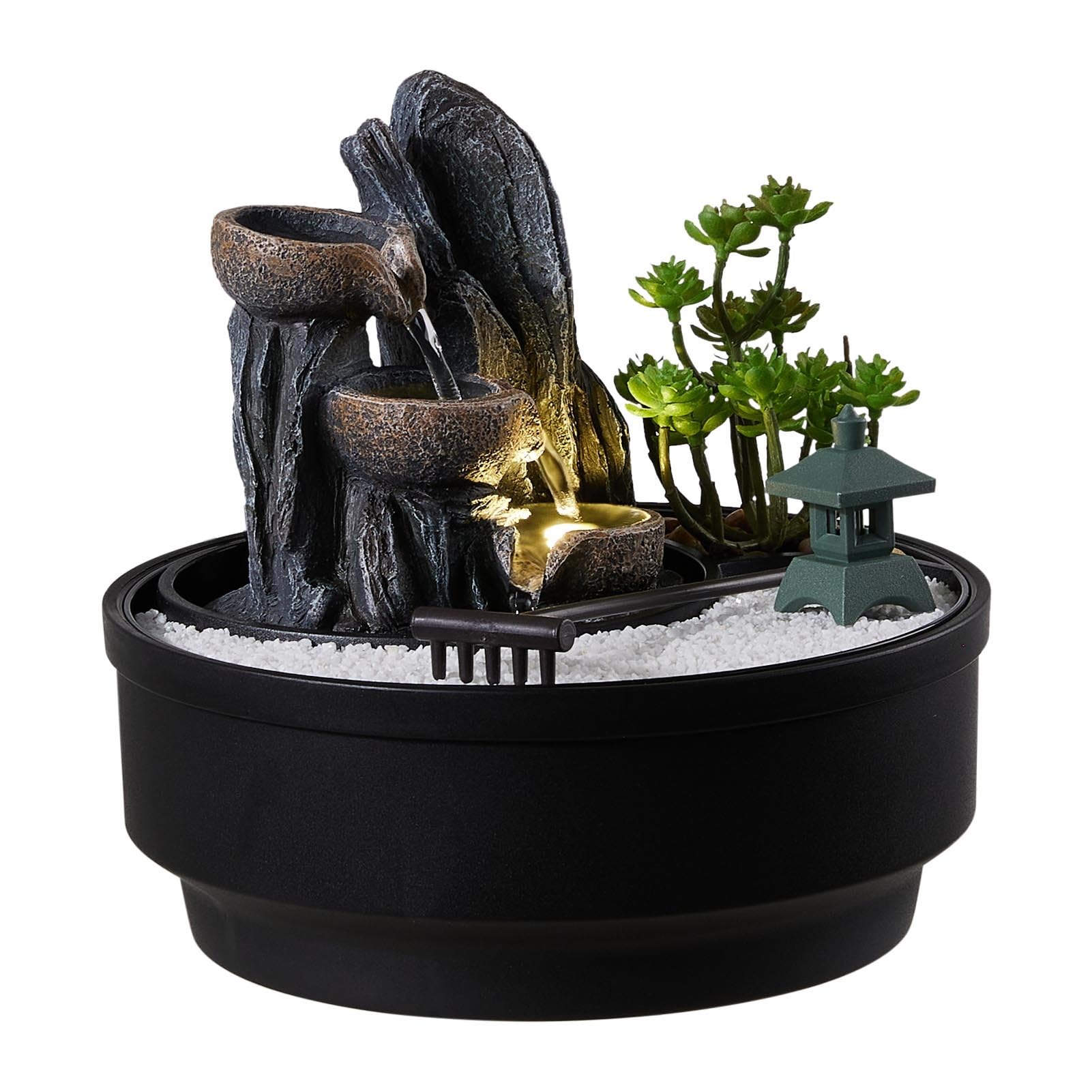 BTGGG Indoor Fountains with LED Light Rockery Indoor Water Features 21.5 * 21.5 * 20CM Desktop Indoor Waterfall for Meditation Relaxation, 3 Pin UK Plug Included