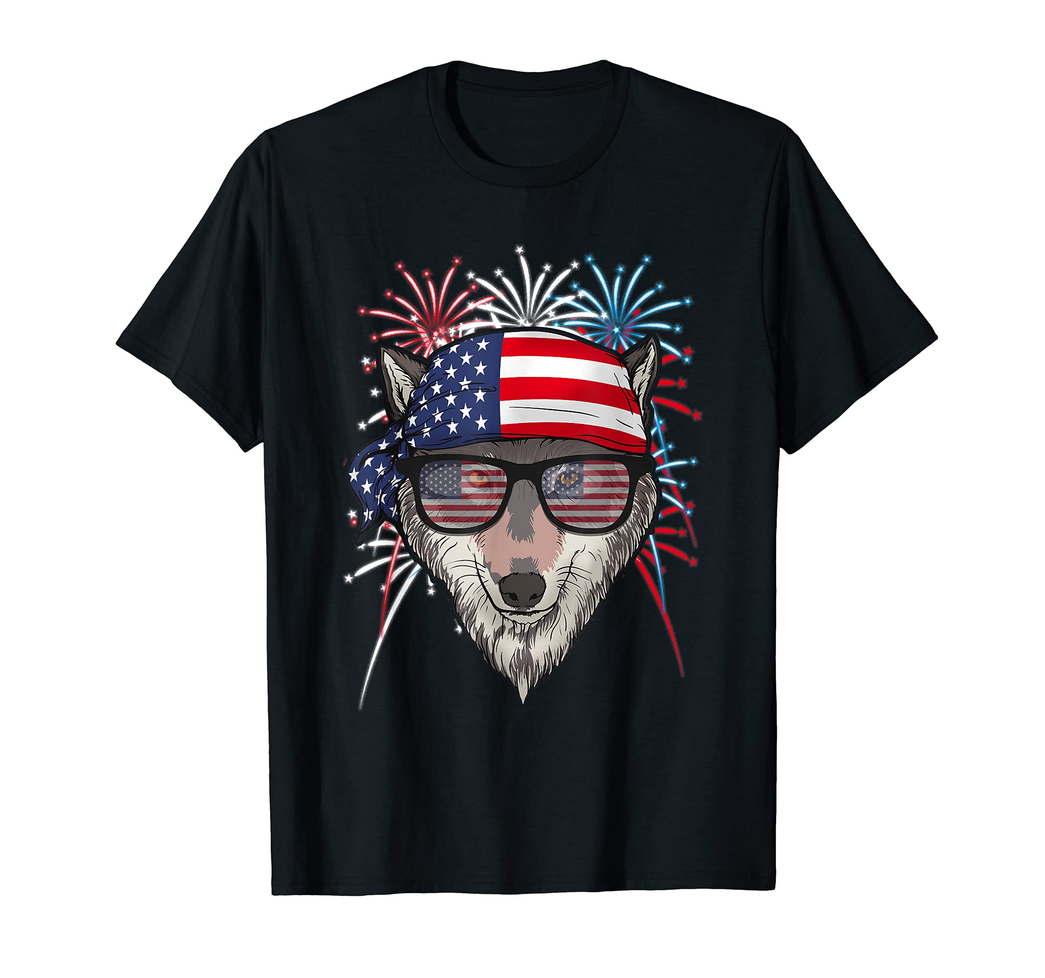 July 4th USA - Funny Patriotic Wolf Face T-Shirt