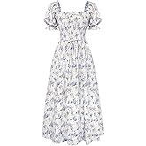 Scarlet Darkness Women 2026 Floral Dress Cottagecore Cotton Dresses Short Sleeve Square Neck Smocked Dress
