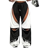 BEAUDRM Women's Color Block Baggy Sweatpants Y2k Multi Zipper Cut Out Wide Leg Casual Pants