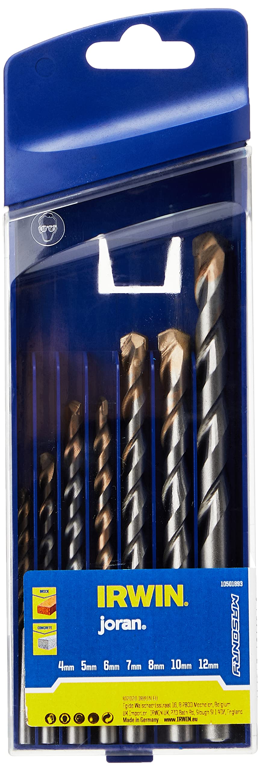 Irwin 10501893 Masonry Drill Bit for Cordless Drills, 4mm-12mm, 7 Pieces