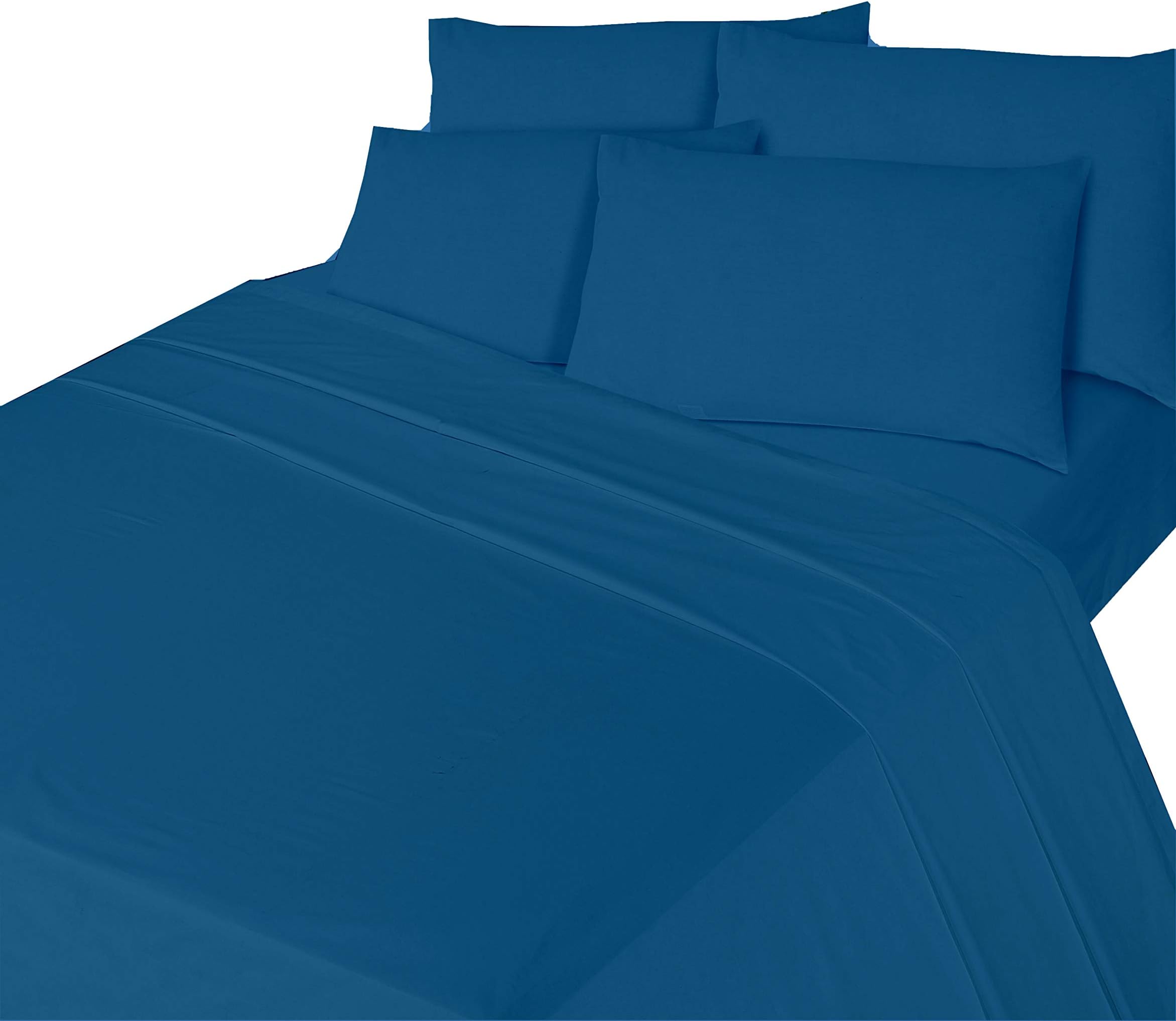 BEDWAY Luxury PLAIN DYED Thermal FLANNELETTE SHEET SETS 100% Brushed Cotton | Includes Flat Sheet + Fitted Sheet + Pillow Cases (Blue, Single Sheet Set)