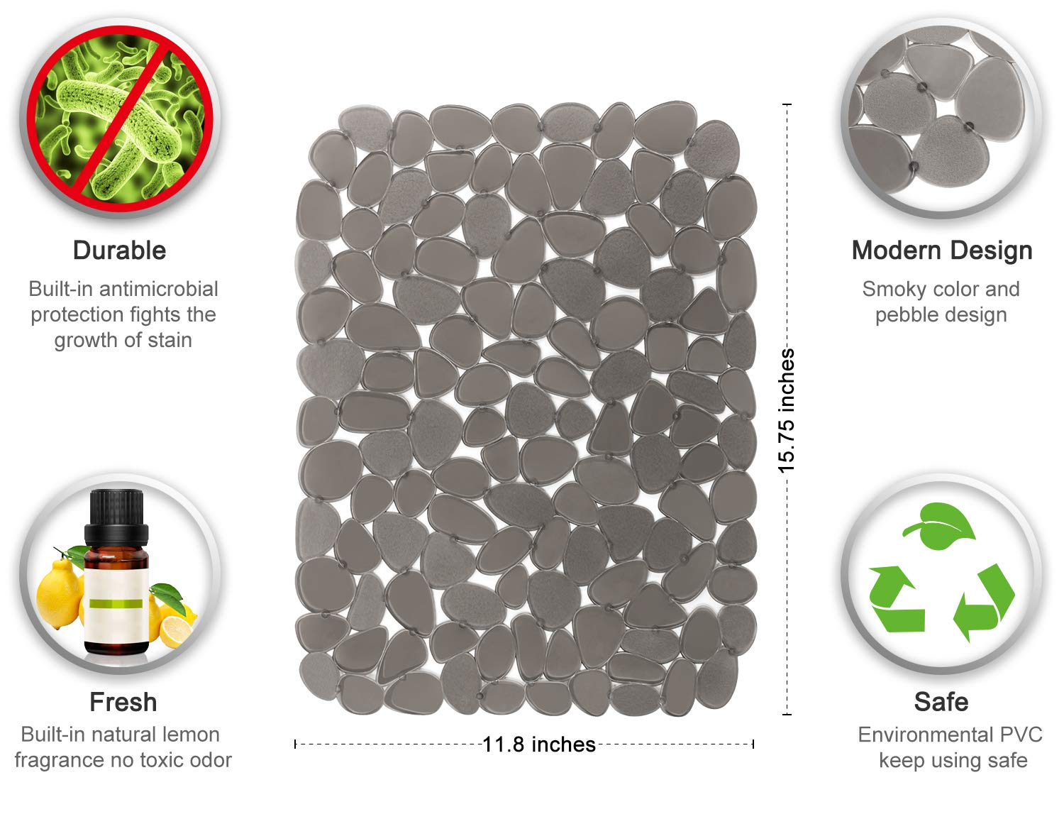 Sink Mat BliGli PVC Eco-friendly Kitchen Adjustable Sink Mat Pad Pebble Sink Protector,15.8 x 11.8 inches,Rectangle, 1Pack