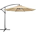 Yaheetech 10FT Patio Offset Umbrella - Cantilever Hanging Outdoor Umbrellas w/UV Protection & 8 Ribs & Handy Crank & Cross Base for Market/Garden/Lawn/Deck/Backyard/Pool - Tan