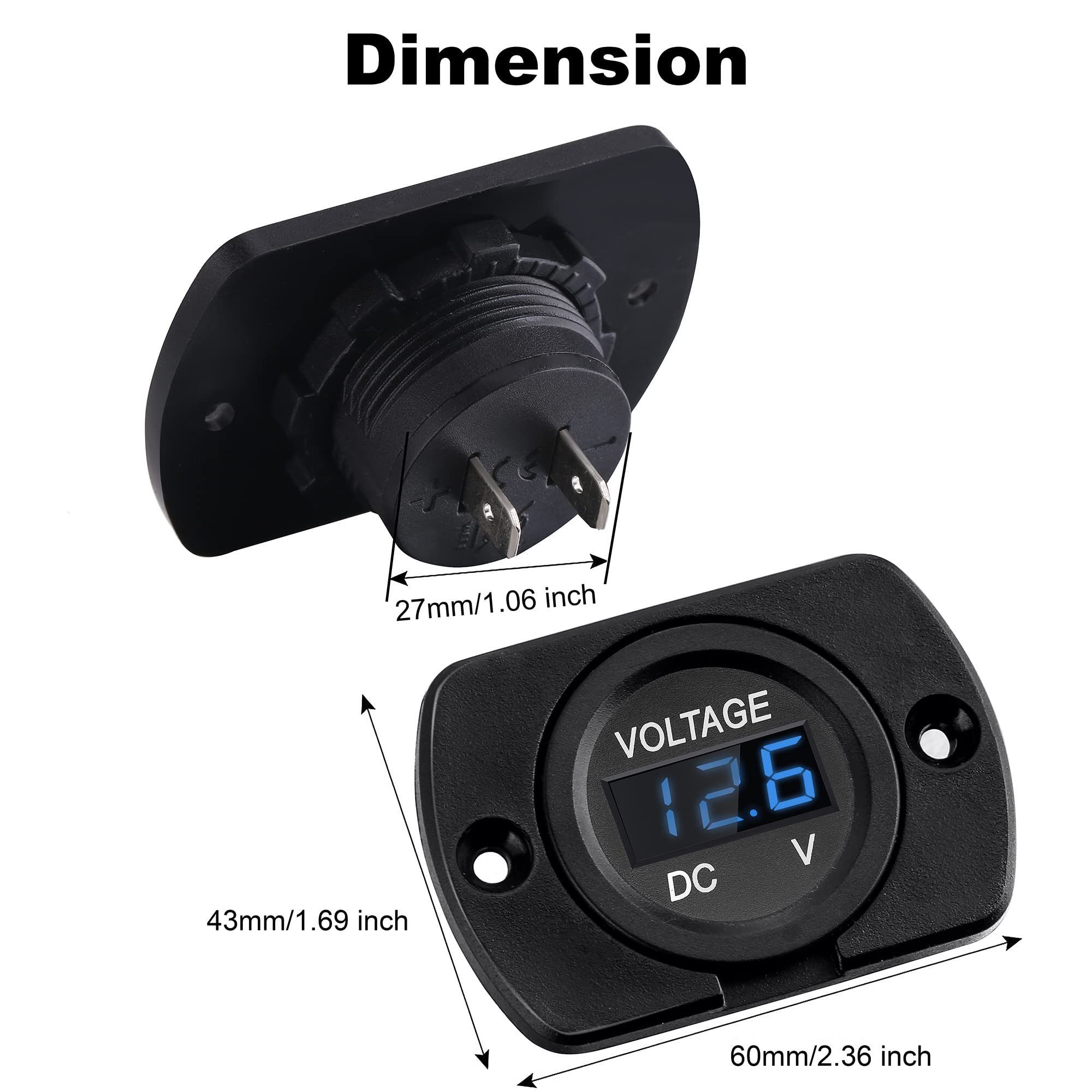 CrocSee 2 Pack DC 12V 24V Waterproof Car Voltmeter LED Digital Display Panel, Round Voltage Gauge with Terminals for Car/Motorcycle/Travel Trailer/Truck/Boat/ATV/UTV (Blue LED Display)