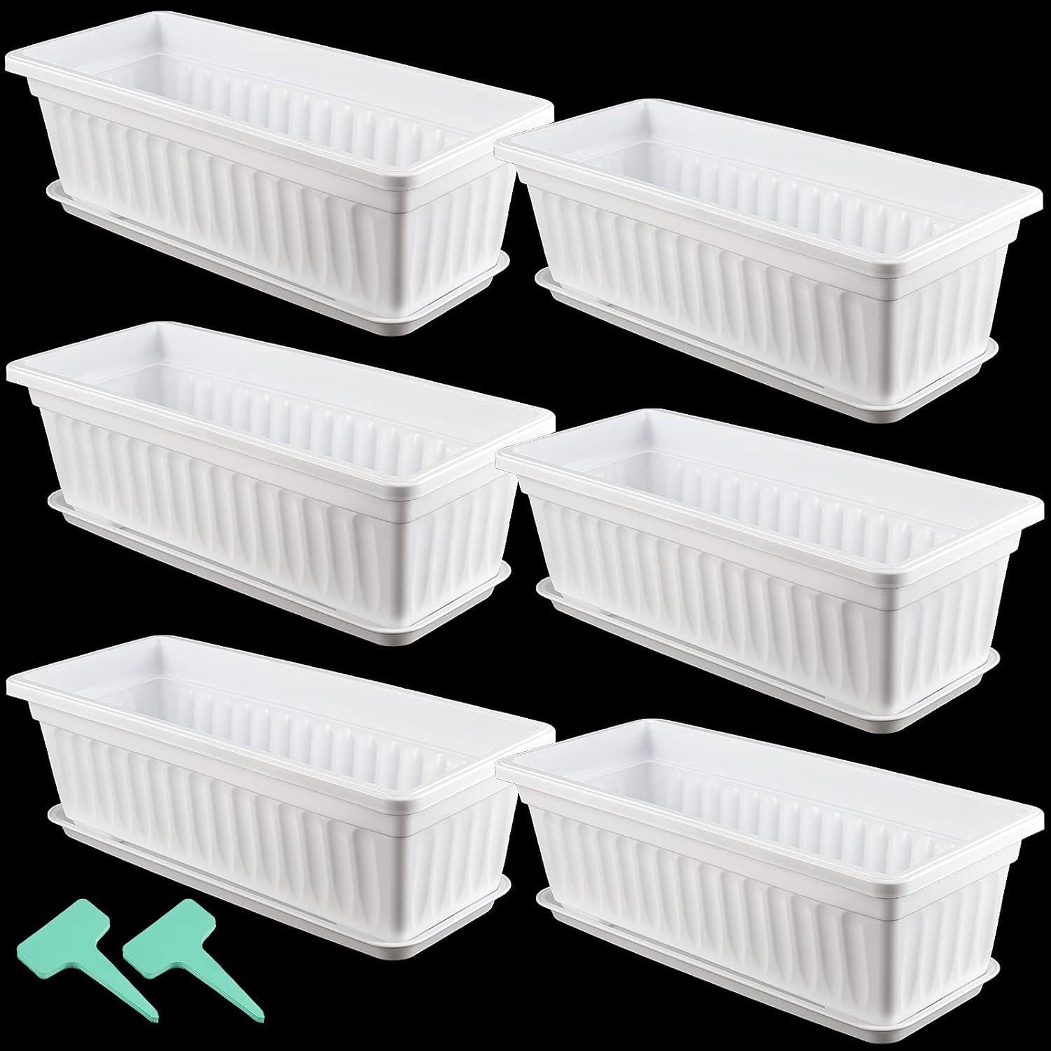 HAKZEON 6 Pack 17 Inches Plastic Flower Box Planters with Trays