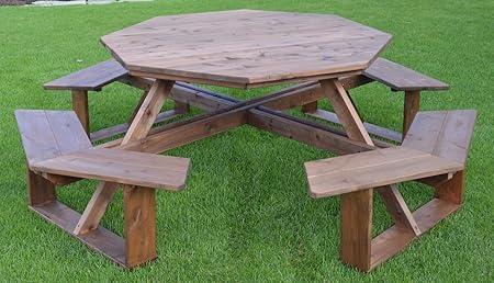 Amazon Com A L Furniture 54 Amish Made Octagonal Cedar Walk In Picnic Table With Umbrella Hole Mushroom Stain Garden Outdoor