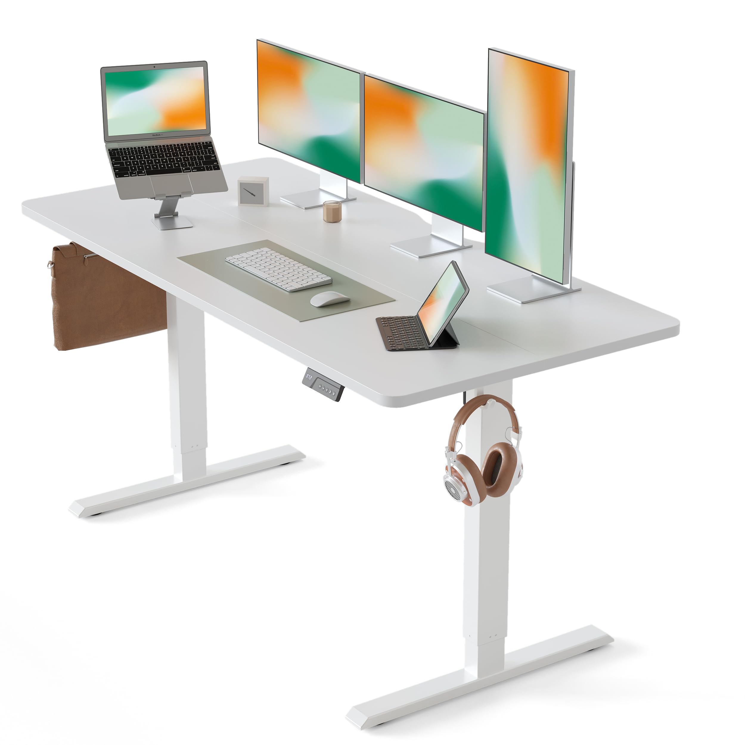 CubiCubi 63 x 28 Large Standing Desk, Height Adjustable Electric Computer Desk, 28" Deep Desktop, Sit Stand up Home Office Workstations with 4 Preset Heights, White Image