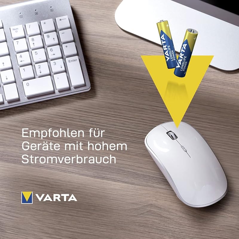 Batterien AAA, 10 Stück, Longlife Power, Alkaline, 1,5V, ideal für Spielzeug, Funkmaus, Taschenlampen, Made in Germany