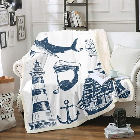 Amazon Com Nautical Theme Fleece Blankets For Kids Boys Sailboat Printed Blanket Ocean Adventure Throw Blanket Anchor Compass Sailor Sherpa Blanket Teen Man For Office Room Plush Blankets Throw 50 X60 Home Kitchen