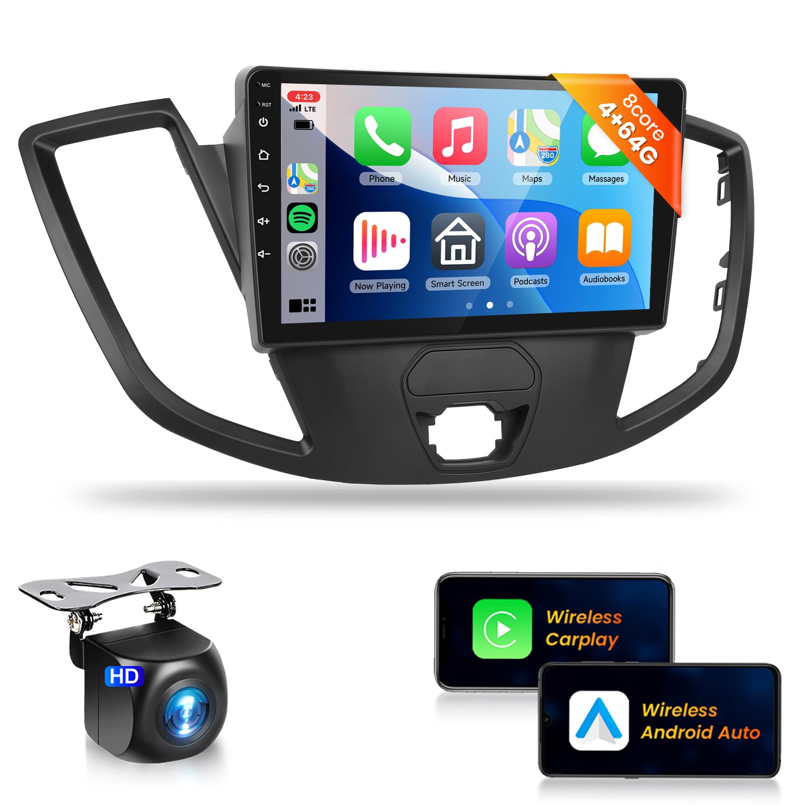 Photo 1 of 5GhzWiFi 8 Core 4G 64G Radio for Ford Transit 2013-2019 Car Stereo with Wireless CarPlay/Android Auto 9 inch 1280x720P IPS Touchscreen Bluetooth 5.0 GPS FM/RDS DSP 46 EQ AHD Backup Camera