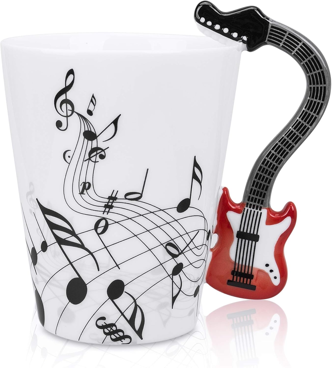 LanHong - 13.5 oz Musical Notes Design Guitar Coffee Mugs Drink Tea Milk Coffee Mug Ceramic Music Cup Gift for Friend (Red)