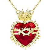 URONE Sacred Heart Necklace 925 Sterling Silver Sacred Heart of Jesus Pendant Necklace Sacred Heart Jewelry Gift for Women