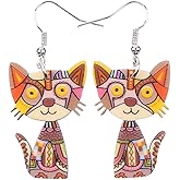 Acrylic Drop Cat Earrings Pets Funny Design 7 Color Lovely Gift For Girl Women By The Bonsny