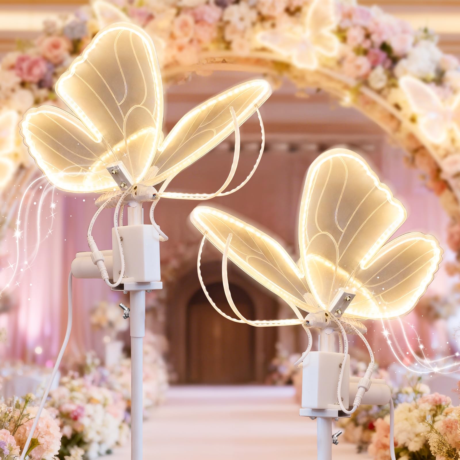 Photo 1 of Wedding Moving Butterfly Floor Lamp: LED Electric Wings Light - Table Butterflies Decoration & Adjustable Height - Stand Decor for Birthday Party Christmas Tree Baby Bridal Shower (2, 25 CM/9.8 In)
