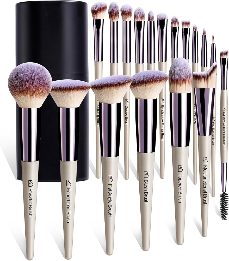 BS-MALL Makeup Brush Set 18 Pcs Professional Foundation Powder Concealers Eyeshadow Blush Synthetic Makeup Brushes with Label