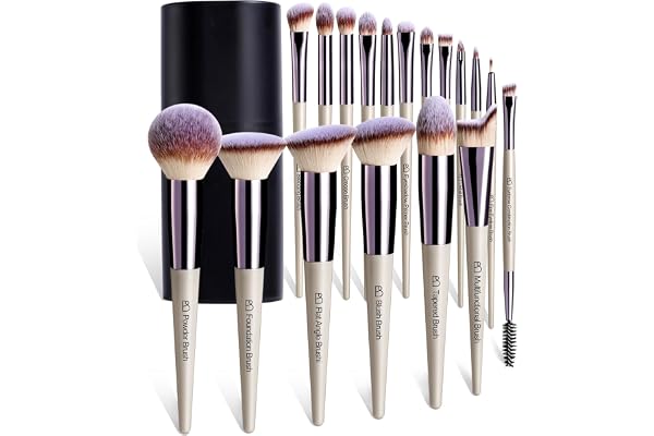 BS-MALL Makeup Brush Set 18 Pcs Premium Synthetic Foundation Powder Concealers Eye shadows Blush Makeup Brushes Champagne Gol