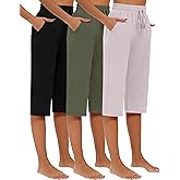 Riyiper 3 Pack Women Capri Pants, Causal Drawstring Lounge Yoga Capri Sweatpants Loose Wide Leg Crop Jogger Pant with Pockets