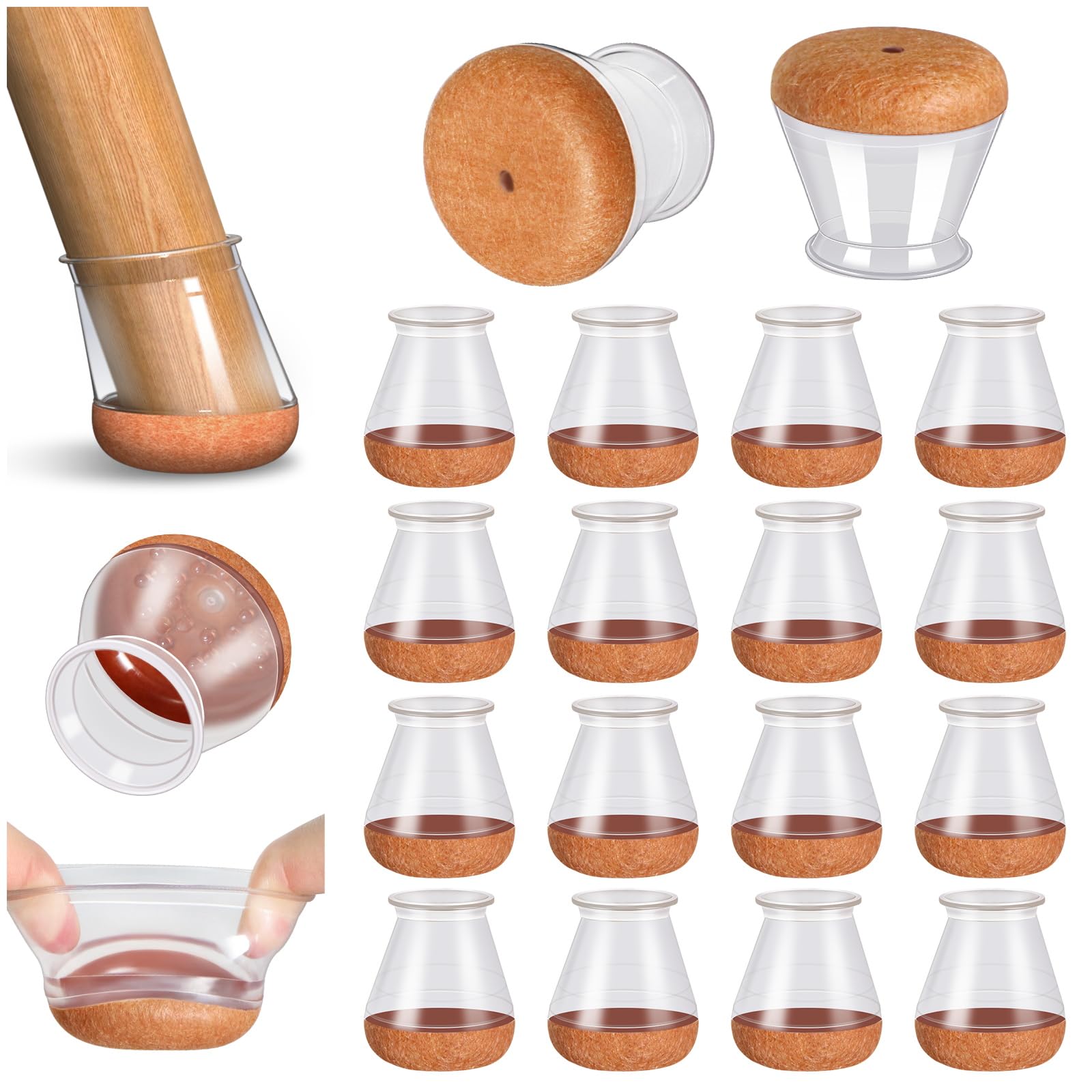Chair Leg Floor Protectors, 16 Pcs Extra Small Silicone Chair Leg Covers Caps for Hardwood Floors with Wrapped Felt, Furniture Feet Protectors Pads (Fit:15-20mm)