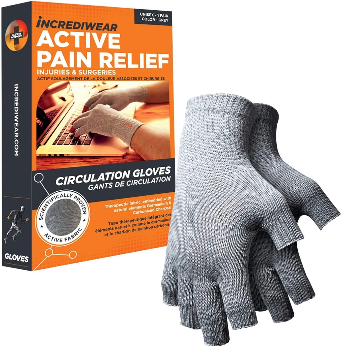 Incrediwear Fingerless Circulation Gloves Arthritis Gloves, Grey: Clothing