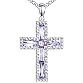Hancock Cross Necklace Sterling Silver Cubic Zirconia Cross Pendant Religious Jewelry Gifts for Women Men