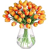 30 Pcs Artificial Tulips PU Faux Flowers, Sunset Real Touch Fake Tulips for Valentine's Day Spring Easter Home Kitchen Wedding Decorations and New Year Decor
