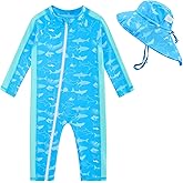 UNIFACO Baby Boy Swimsuit UPF 50+ Sun Protection One Piece Zip Bathing Suit with Sun Hat Infant Sunsuit Swimwear