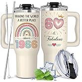 GLAKEUN 60th Birthday Gifts for Women - 60th Birthday Decorations for Her, Woman - 60 and Fabulous - 1966 Bday Gifts Cups for Women - 1966 Present Gift for Grandma Mom - Turning Sixty Tumbler 40oz
