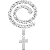 HIPBLING Mens Cross Necklaces with Cuban Link Chain Iced Out Cross Pendant Miami Cuban Necklace 13mm Chain Gold Silver Bling Hip Hop Jewelry for Men Women Gift