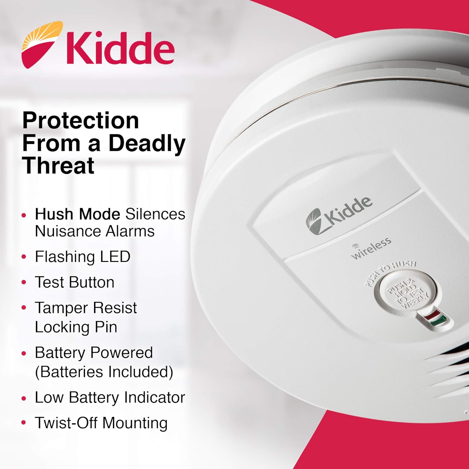 Kidde 21026044 Wireless Interconnect Battery Operated Smoke Detector Alarm | - - 